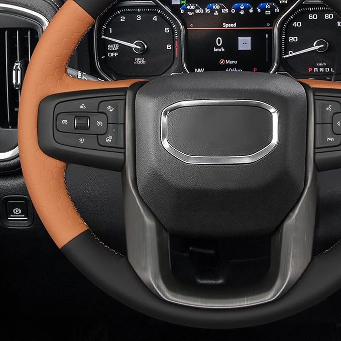 MEWANT DIY Stitching Car Steering Wheel Protector Wrap Cover for GMC Sierra 1500 2019-2023 / Sierra 1500 Limited 2022 / Sierra 2500 2020-2024 / Sierra 3500 2020-2024 / Yukon (XL) 2021-2023 Accessories