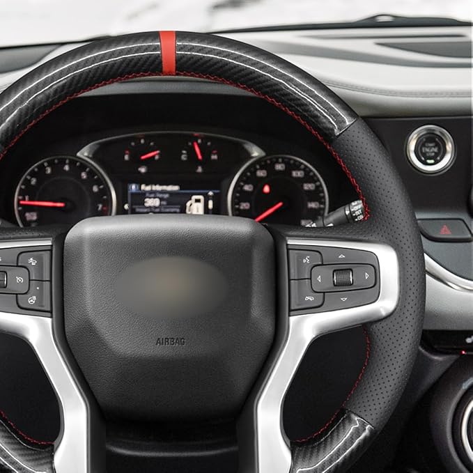MEWANT DIY Black Artificial Leather PU Carbon Fiber Steering Wheel Cover for Chevy Blazer Silverado 1500 2500 Suburban