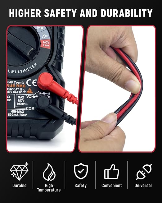 KAIWEETS KM601s Digital Multimeter 10000 Counts TRMS Auto Ranging Rechargeable Smart Multimeter and KET20 Silicone Multimeter Test Leads with Gold-Plated Probes