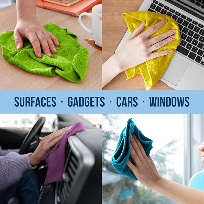 GREEN LIFESTYLE Microfiber Cleaning Cloth 11.5" x 11.5" 750 Pack - Edgeless Microfiber Towels for Cars, Cleaning Rags, Lint Free Car Microfiber Towel, Reusable Cleaning Cloths (Multicolor)