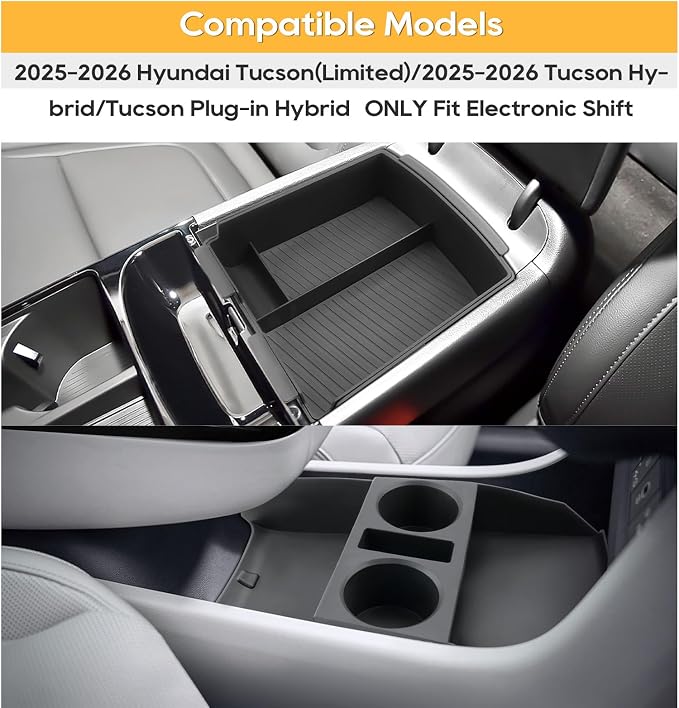 LFOTPP for Hyundai Tucson Electronic Shift Models Center Console Organizer - 2025 2026 Hyundai Tucson Middle Armrest Storage Tray,Non-Slip 3PCS Interior Accessories - ONLY Fit with Electronic Shift
