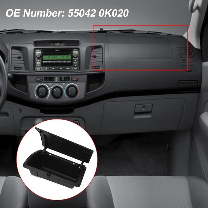 Dashboard Storage Box forHilux Vigo 20042014 - Large Capacity, Material, Replacement, Left Hand Drive, Compatible with OE Number 55042 0K020 (Black)
