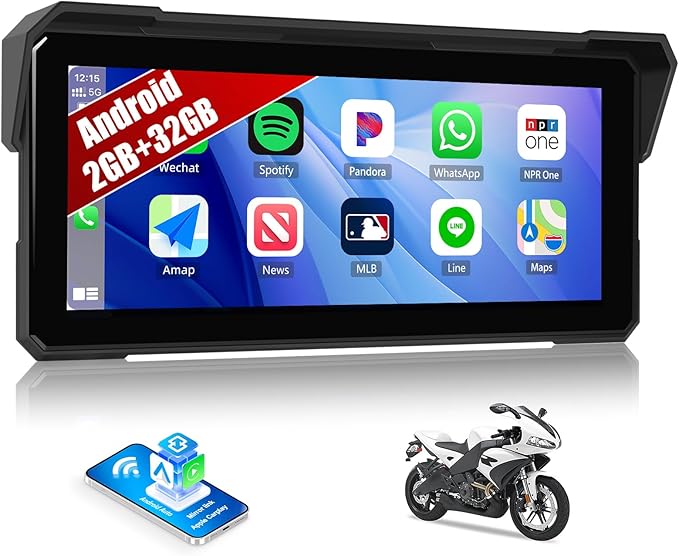 Android CarPlay Screen for Motorcycle, 8.1 inch IPS Portable Wireless Carplay/Android Auto Waterproof Portable Radio GPS Display for Motorbike with Built-in GPS Navigation Bluetooth