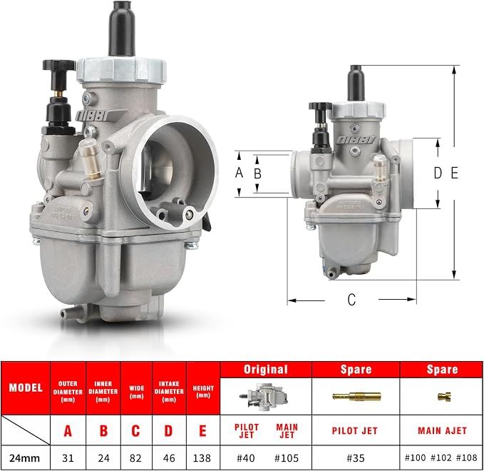 NIBBI PE24 Carburetor Kit 24mm for Predator 212cc 196cc 224cc Engine Performance Parts with Red Intake Manifold