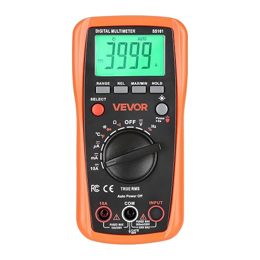 VEVOR Digital Multimeter, 4000-Count TRMS DC/AC Voltmeter Current Tester, Auto-Ranging Multimeter for Current Voltage Resistance Capacitance Temperature Diodes Continuity Duty-Cycle Measurments