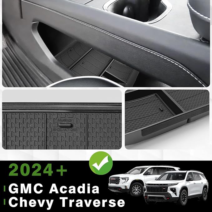 Muslogy Lower Center Console Organizer Compatible with 2024 2025 2026 GMC Acadia & Chevy Traverse Accessories Interior Storage Divider Bottom Insert Tray with Anti-Slip Mats