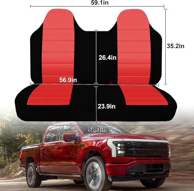 Custom Bench Seat Covers for Ford F150 F250 F350 1992 1993 1994 1995 1996 1997 1998 Heavy Duty Cloth Protector Interior Accessories，Waterproof & Machine Washable - Red