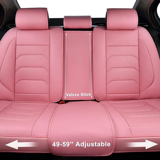 TIEHESYT Pink Car Seat Covers Full Set, Breathable Leather Automotive Front and Rear Seat Covers & Headrest for Comfortable Driving, Universal Auto Interior Fit for Most Kinds of Vehicles