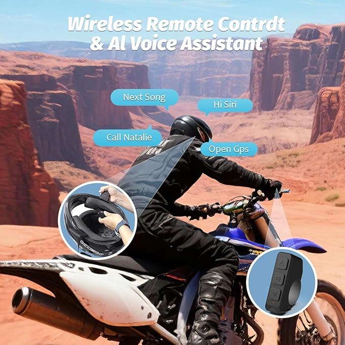 3T6B Motorcycle Bluetooth Headset with Charging Case, Helmet Bluetooth Speaker with Microphones & Remote Control, 1900mAh Battery, 50Hours Work Time, True Wireless Headsets for Riding and Skiing