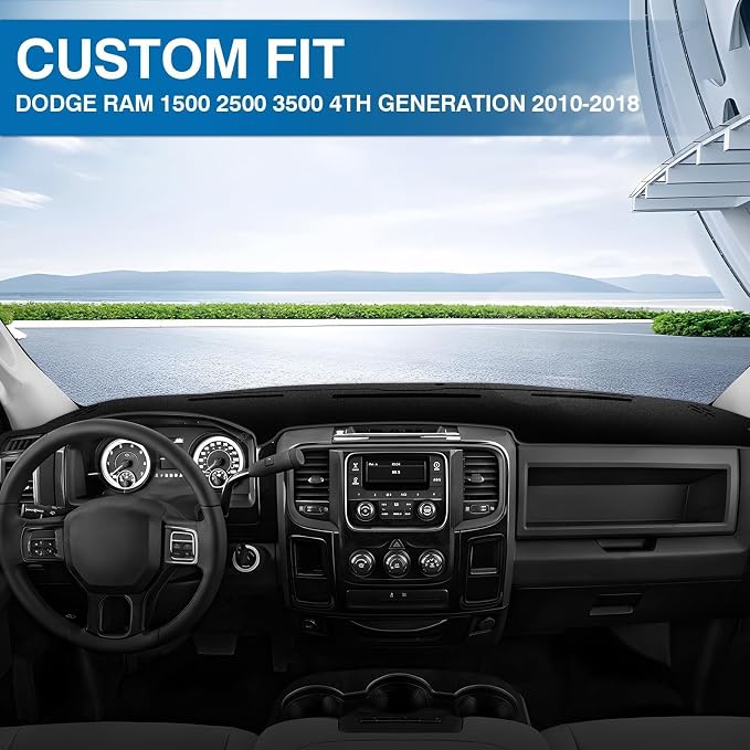 KUST Black Dash Cover for 2009-2018 Dodge Ram 1500 2500 3500 Non-Slip Dashboard Cover Polyester Dashboard Mat Pad Interior Accessories for Ram Pickup Custom Fit Dash Mat No Glare