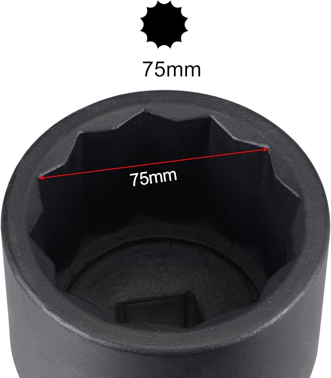 uxcell 1-Inch Drive 75mm 12-Point Impact Socket, CR-MO Steel 100mm Length, Standard Metric Sizes