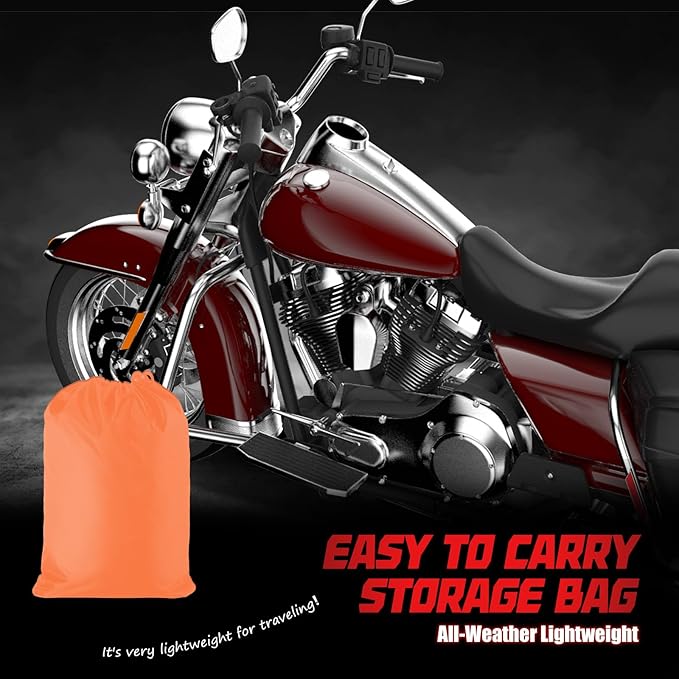 Rosefray 420D Motorcycle Half Cover-Outdoor Waterproof All Weather Protection Lightweight Half Cover, Orange XL Size for Most Touring Models Harley Davidson,Honda Goldwing,Road King Street Glide