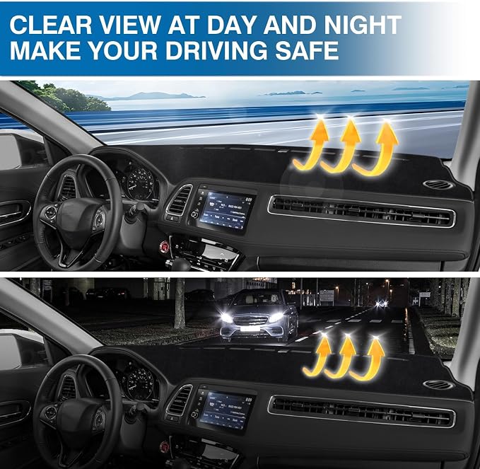 KUST Black Dash Cover for Honda HR-V HRV 2016-2021 2022 Dashboard Cover Non-Slip Center Console Dash Cover Interior for Honda HR-V HRV Accessories Custom Fit Dash Mat Sunshade Windshield Glare