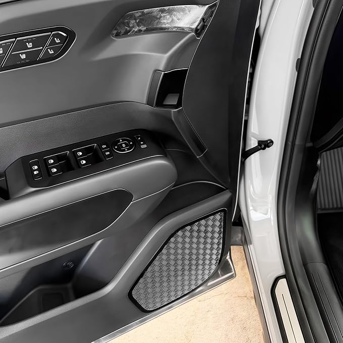 Stainless Steel Car Door Speaker Cover Car Interior Chrome Car Door Speaker Decor Cover Set Compatible with Kia Telluride 2027 Accessories (Black)