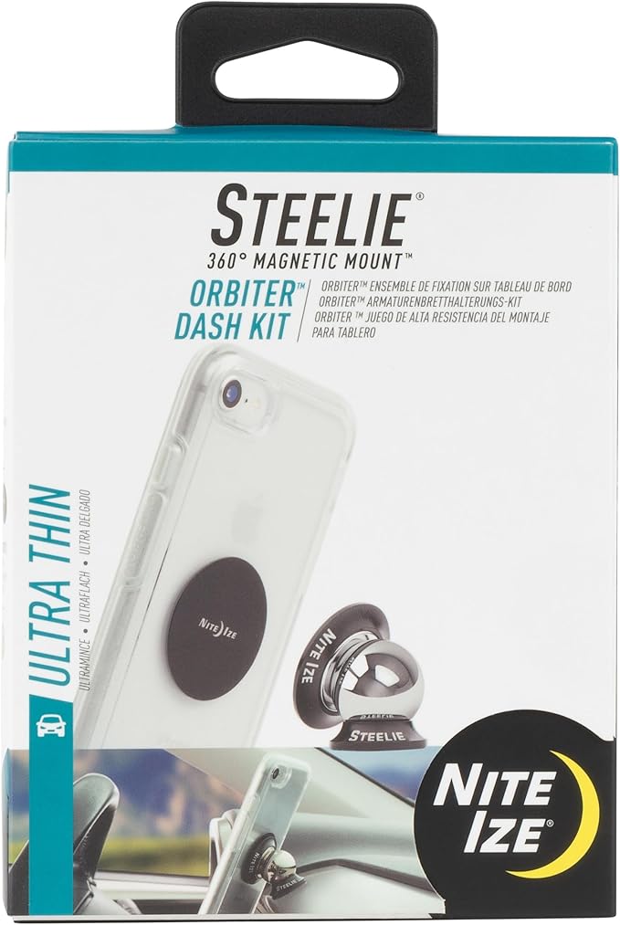 Nite Ize Steelie Orbiter Dash Kit - Metal Plate Attaches to Exterior of Charger - Dashboard System with Magnetic Socket, Dash Mount & Metal Plate - Orbiter