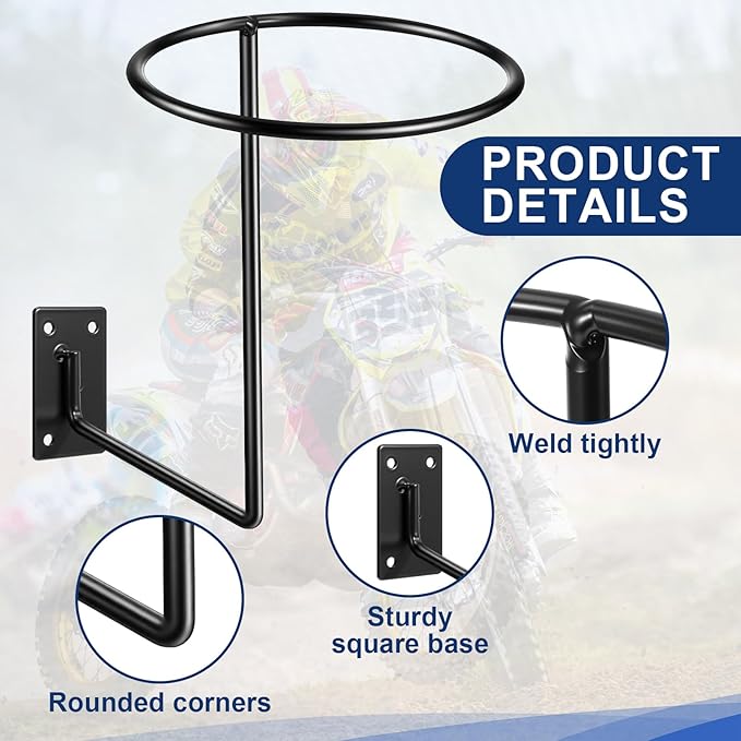 Potchen 3 Pack Helmet Hanger Wall Mount Motorcycle Helmet Rack Metal Ball Holder for Basketball Volleyball Football Multifunctional Display Hook Stand for Cap Hat Wig Riding Jacket Coat