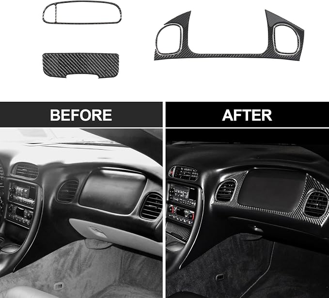 14PCS Real Carbon Fiber Interior Trim Kit Compatible with Corvette C5 1997–2004, Interior Decor Sticker Accessories