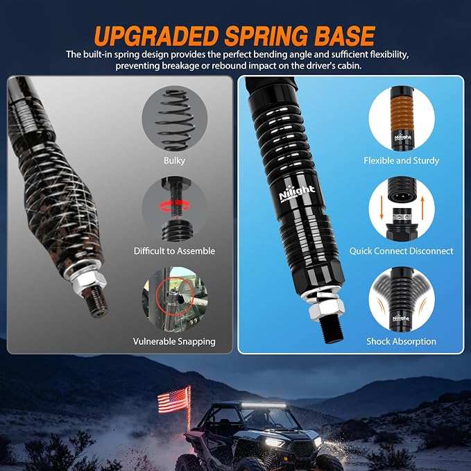 Nilight LED Whip Light 1PC 3FT Spiral RGB Antenna Whips with Spring Base, App/Remote Control DIY Chasing Patterns Brake & Reverse Lights for Side by Side ATV UTV RZR Can-Am Buggy Jeep