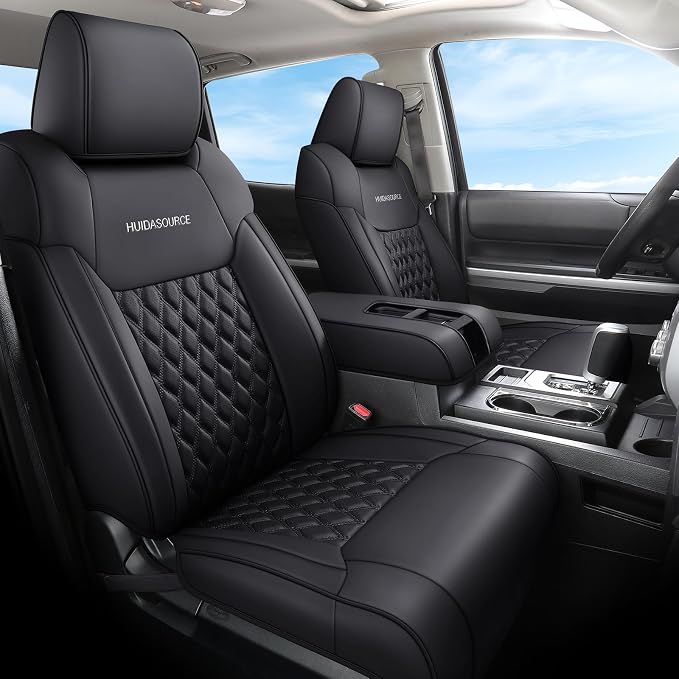 Huidasource Car Seat Covers for Dodge Ram, Front & Rear Full Set Waterproof Leather Pickup Truck Seat Cushion Protector Custom Fit for 2019-2025 RAM 1500 2500 3500 Crew/Mega Cab(Full Set/Black)