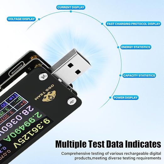 Diymore 2 in 1 Type C USB Tester USB Multimeter USB C Power Mester Tester USB-C Testers DC 4-24V 6A 1.77-inch Multi-Function Voltage and Current Meter QC/PD Protocol Trickle Charger Quick Charge