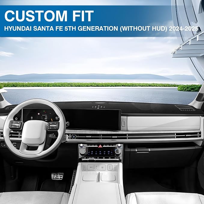 KUST Black Dash Cover for Hyundai Santa Fe 2024 2025 2026 (Without HUD) Polyester Dashboard Cover Non-Slip Interior Accessories for Hyundai Santa Fe Custom Fit Dash Mat Sunshade Windshield No Glare