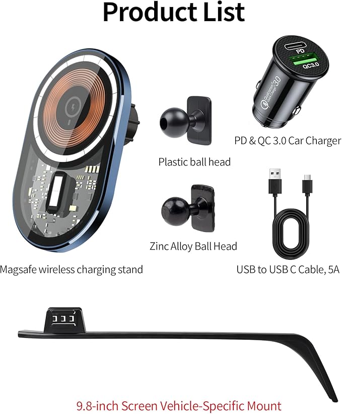 Wireless Charging Car Phone Holder for Lexus NX/NX Hybrid 2022-2026, 9.8" Screen Fixed Clip, 360° Rotation Car Phone Mount Compatible with MagSafe