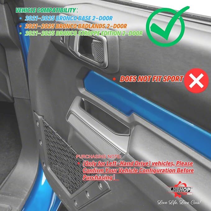 2-Door Handle Storage Compatible with 2025 2024 2023 2022 2021 Ford Bronco Interior Accessories 2 Door Front Grab Handle Pockets Organizer - ABS Plastic (Not for Bronco Sport)