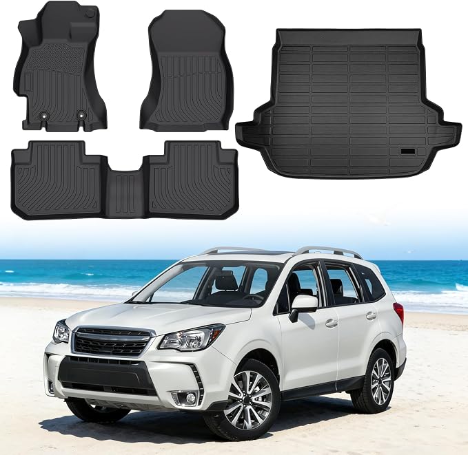 Floor Mats for Subaru Forester 2014-2018, Custom Fit Heavy Duty TPE All Weather Protection, Waterproof Non-Slip Black Car Liners for Front & Rear (Two-Row Floor Mats & Cargo Liner)