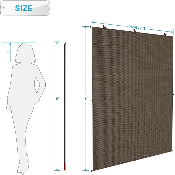 Patio Shades Roll Up Outdoor 7'Wx14'H Foldable Roller Shade Patio Blinds Exterior Block Sun Screen for Outside Porch Deck Balcony Pergola Carport, Brown