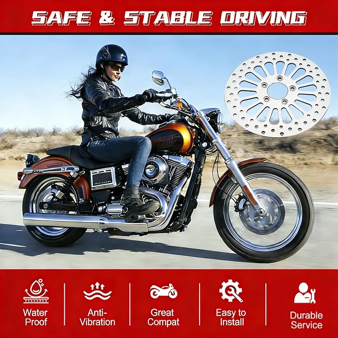 2 * 11.8''Harley front rotors Compatible with Harley Electra Glide/Road Glide/Road King/Street Glide/CVO Road Glide/CVO Limited FLHTKSE Polished Finish Stainless Steel Disc Rotors