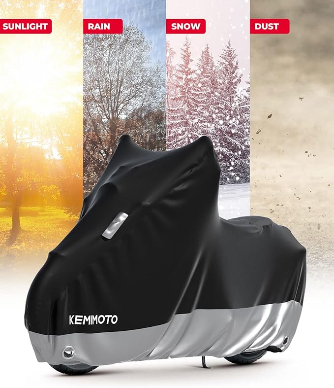 KEMIMOTO Heavy Duty 300D Motorcycle Cover Waterproof with Tail Tidy Window Fit for Grom Navi Monkey Z125 Benelli Mini Motorbike Covers with Soft Cotton Lining & Lock Hole UV Dust Outdoor All Weather