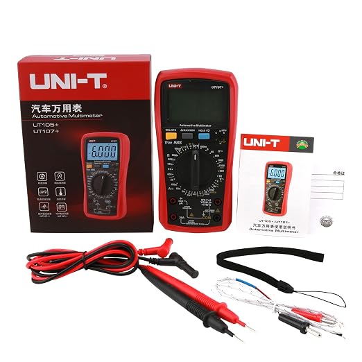 UNI-T UT107+ Digital Multimeter, Pocket-Sized Mini Voltage Tester, AC/DC Voltage & Current, Resistance, Continuity, Diode Test, CAT III 600V Safety, with Test Leads & Case for Home DIY, Car Repair