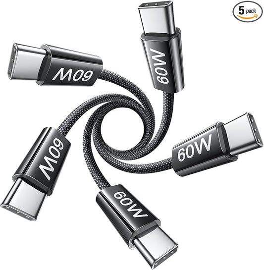 LISEN USB C Cable, 5-Pack [3.3FT] USBC to USBC Cable for iPhone 16e 15 Pro Max Charger Cord, 60W (3.1A) C to C Cable Fast Charging for Samsung S25/S24/23, Switch 2, iPad, MacBook,Black