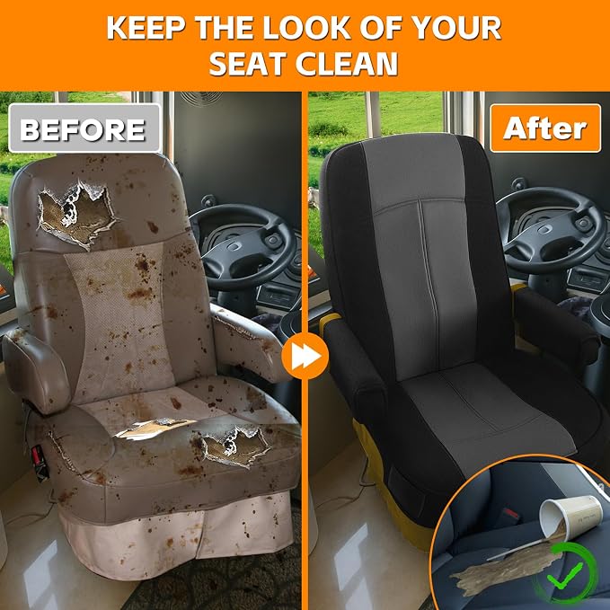 Truck Seat Cover Compatible with Motorhome Captain Chairs, Driver and Passenger Leather and Neoprene Fabric Seat Covers
