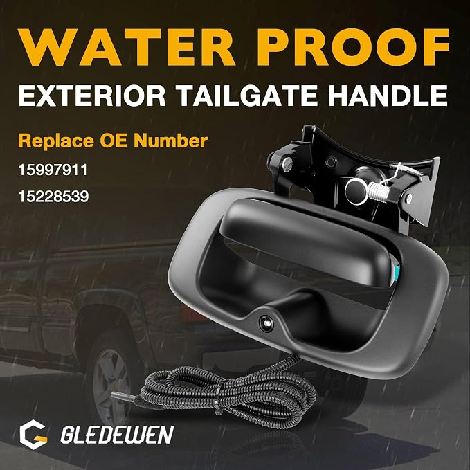 Gledewen Upgrade Metal Tailgate Handle with Backup Camera, with Bezel Trim Rod Clips, Compatible with 1999-2007 Chevy Silverado GMC Sierra 1500 2500 3500, Replaces#15997911 15228539