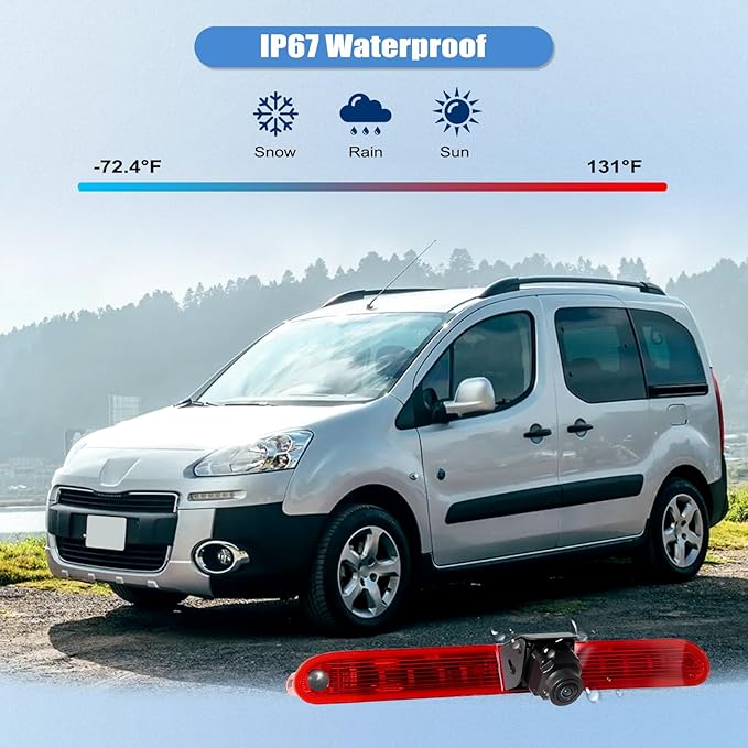 Camecho Top Rear Backup Camera Rear View Compatible for Peugeot Partner/Citroen Berlingo 2008-2020 Van Truck AHD IR Night Vision Waterproof Roof Mount Reversing Brake Light Parking Assist Replaces