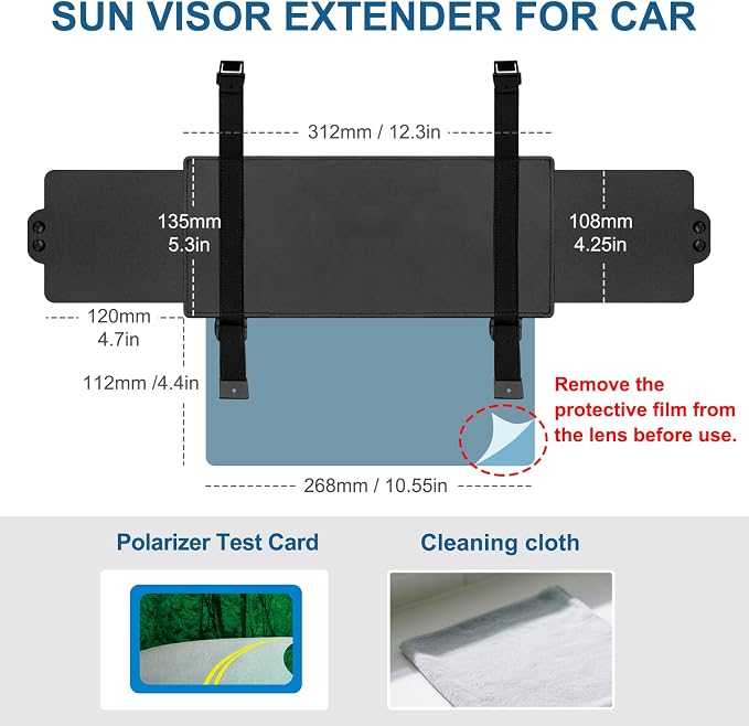 Veharvim Sun Visor Extender for Car 2 Pack (Polarized, UV400, PC Lens, 2 Side Sunshade), Car Visor Extender Sun Blocker, Visor Extender Attachment, Anti-Glare for Safe Driving (Red, 2 Pack)