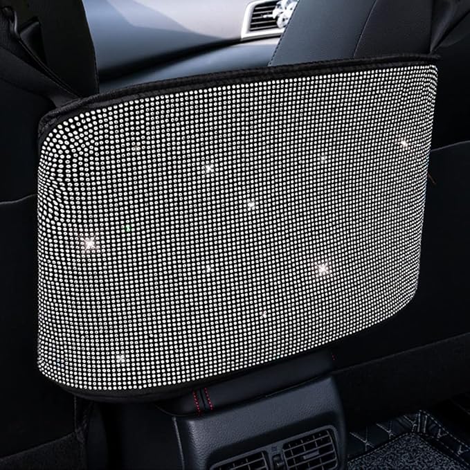 Car Net Pocket Handbag Holder Between Seat Back Organizer Storage Bag, Purse Holder for Console Front Seat Storage Barrier, Rhinestone Car Storage Organizer Between Front Seats, Multicolor