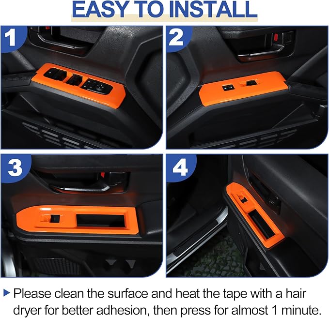 Daeiclru Window Lift Switch Panel Cover Compatible with Toyota Tacoma 2024 2025, Pickup Truck Door Power Window Glass Lift Switch Button Protection Cover Interior Accessories (Orange)