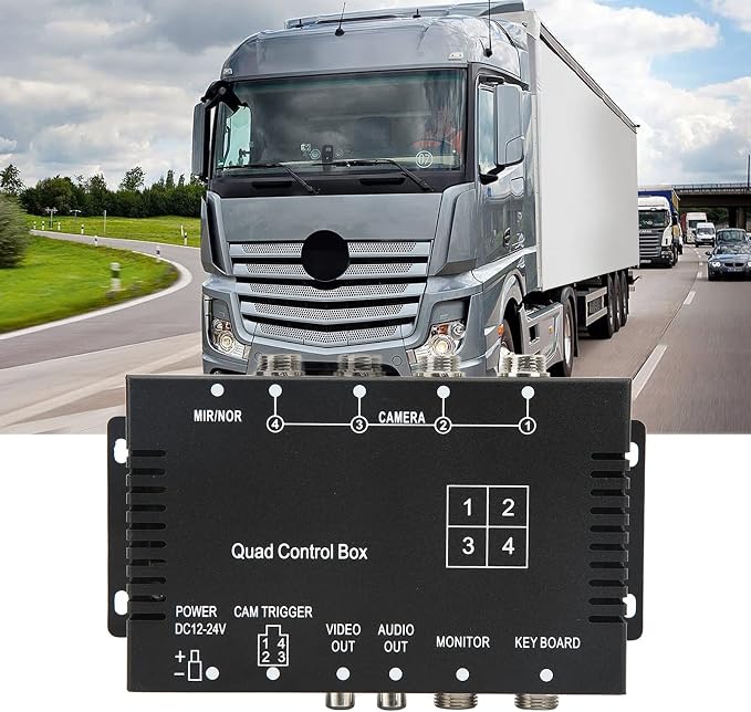 Car Backup Camera Video Splitter 4 Channel Car Parking Camera Video Screen Splitter Switch DC12V 24V for RV Truck Bus Trailer
