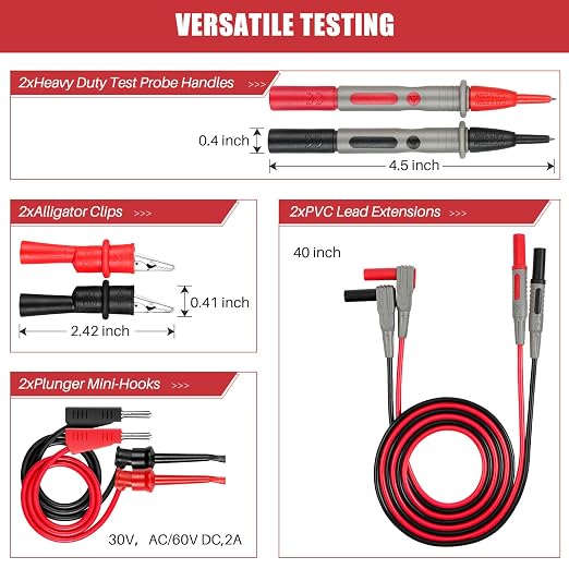 AstroAI 8Pcs Multimeter Test Leads Set with Alligator Clips and AM33D 2000 Counts Multimeter