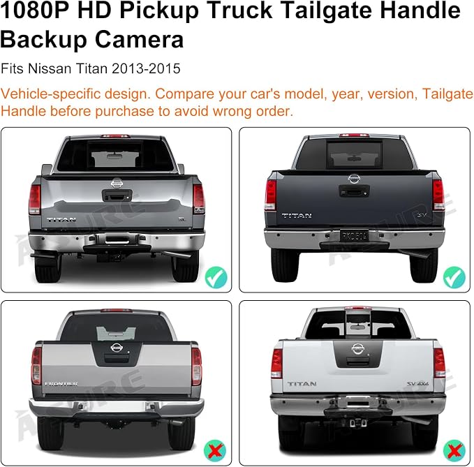 ASURE Tailgate Handle Rear View Camera for Nissan Titan 2013-2015 Truck Reverse Camera Pickup Backup Camera OEM Fit - 1080P HD Wide Angle Waterproof Night Vision Parking Assist Easy Install Hitch