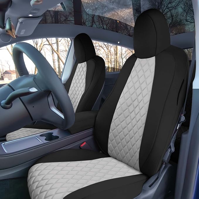 FH Group Custom Fit Car Seat Covers Specifically Made for 2020-2025 Tesla Model Y Ultraflex Neoprene Water Resistant Automotive Seat Covers - Full Set Gray