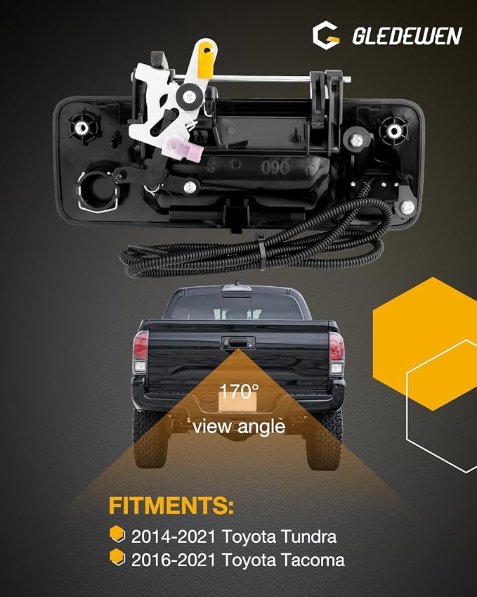 Camera W/ Tailgate Handle, Compatible with 2014-2019 Toyota Tundra, 2016-2020 Toyota Tacoma, W/ Key-Hole, 170° Viewing Angle, Backup Camera Kit, Rear View Camera, Back Up Camera, Reverse Camera
