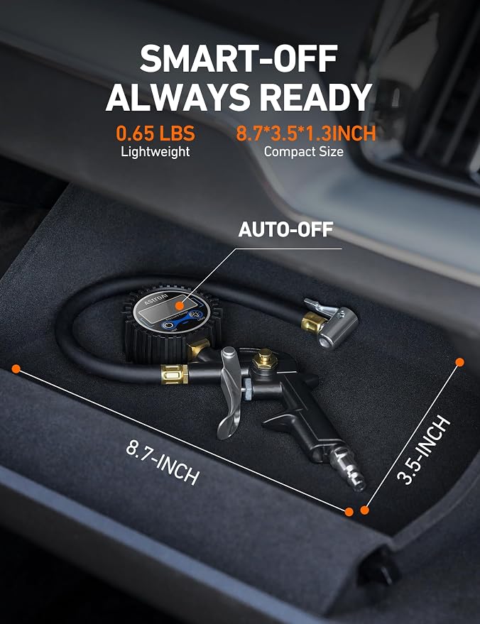 AstroAI Digital Tire Pressure Gauge with Inflator, 3-250PSI Air Compressor Accessories with Heavy Duty Air Chuck Quick Connect Coupler, Fits 1/4" NPT – for Car Truck SUV RV, 1 Pack Compact
