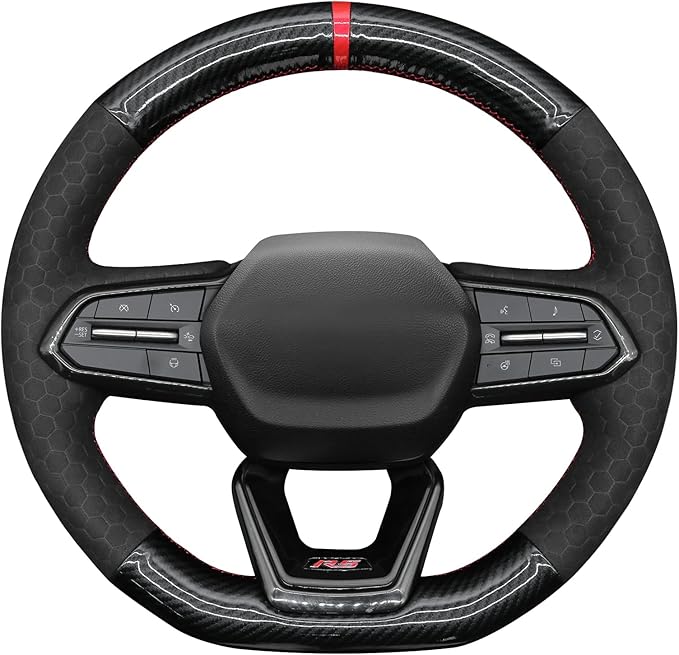 MEWANT DIY Embossed Suede Shiny PU Carbon Fiber Steering Wheel Wrap for Chevy Equinox RS 2025 Silverado EV RST 2024-2025