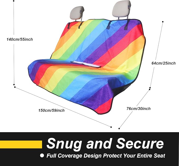 Back Seat Cover for Car Trucks Van SUV Jeep,Waterproof Rear Bench Towel Seat Covers for Dogs and Kids,Automotive Backseat Protector (Rainbow)