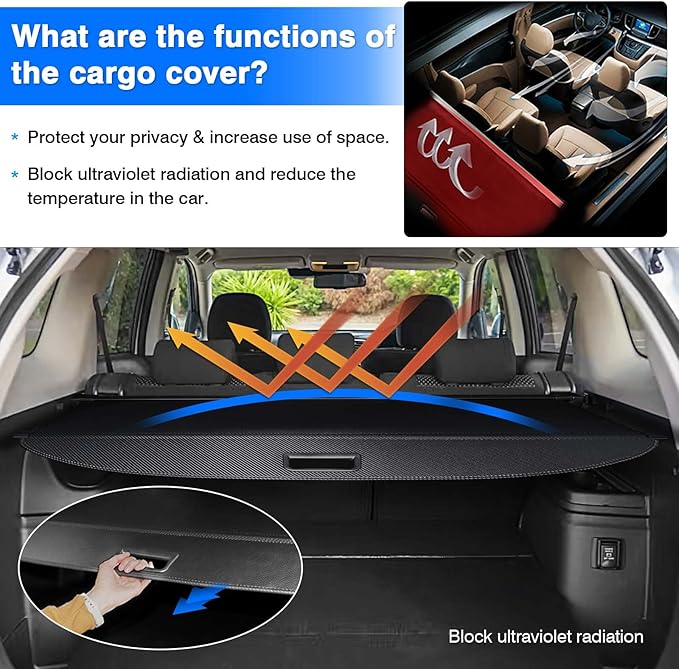 Powerty Retractable Cargo Cover for Mitsubishi Outlander 2013-2019 (Manual Liftgate), Canvas Trunk Cover Privacy Screen Rear Security Shade for Outlander Accessories(Not for Electric Liftgate)