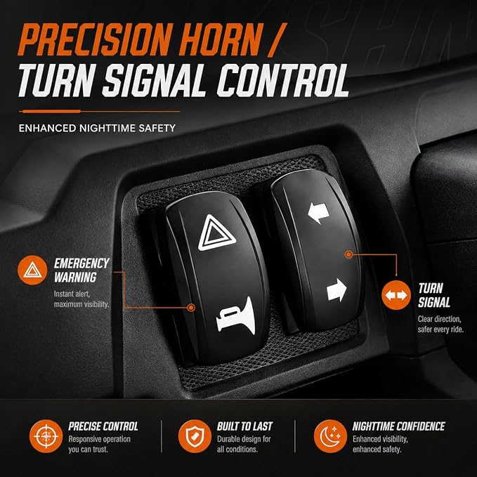 UTV Turn Signal Kit with Spare Bulb Assurance, 110dB Horn, Pre-Wired Plug-and-Play Design, Universal Street-Legal Turn Signals with Rocker Switch, Compatible with Polaris, Can-Am, Teryx, CFMOTO