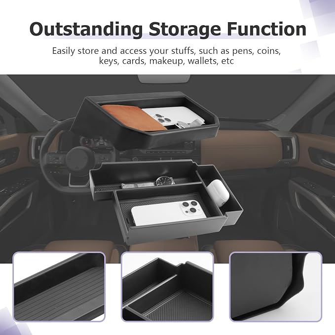 LUWU for 2025 Pathfinder Center Console Tray Set 2022 2023 2024 2025 Nissan Pathfinder SL/Platinum/Rock Creek Accessories Dashboard Storage Tray Armrest Console Organizer 2-Pack
